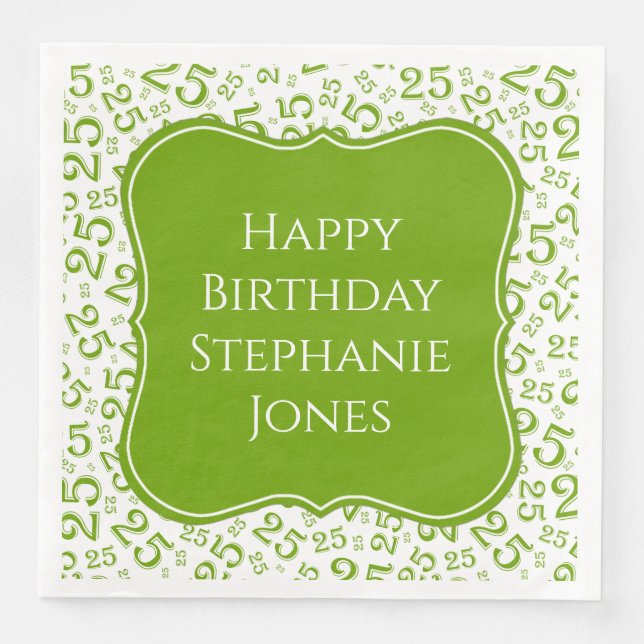 25th Birthday Green/White Bracket Number Pattern Napkin (Front)