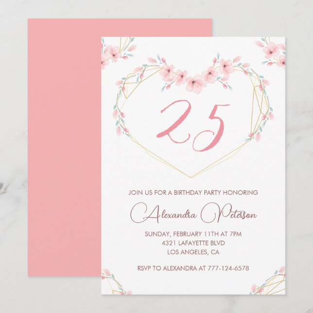 25th birthday invitations Boho Floral Elegant  (Front/Back)
