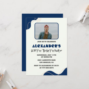25th birthday invitations Men Blue Simple Photo
