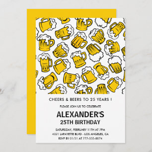 25TH birthday invitations Men Cheers and Beers