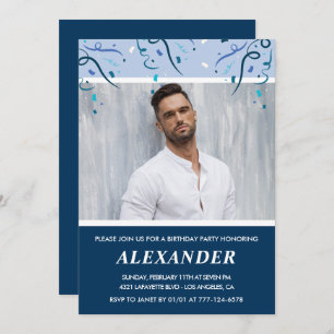 25th birthday invitations Men Photo Navy Blue