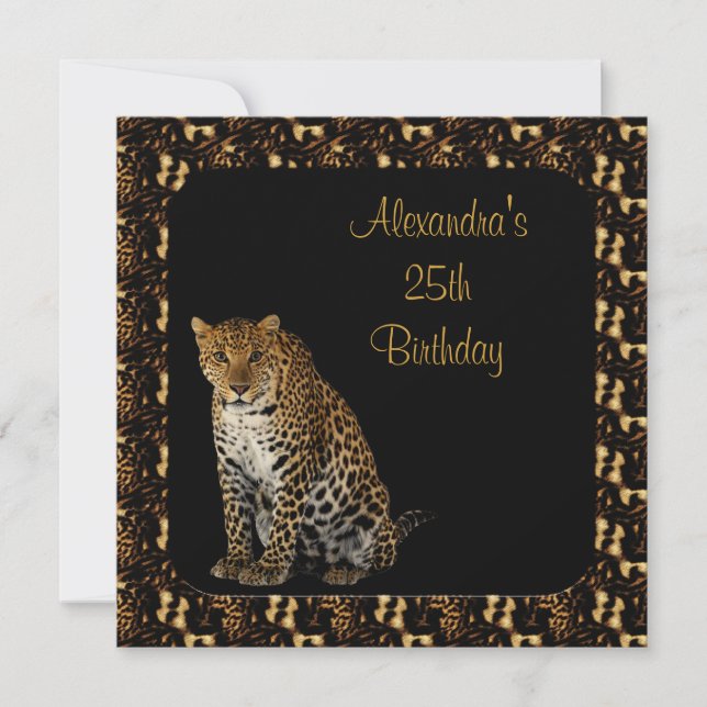 25th Birthday Leopard with Animal Print Frame Invitation (Front)