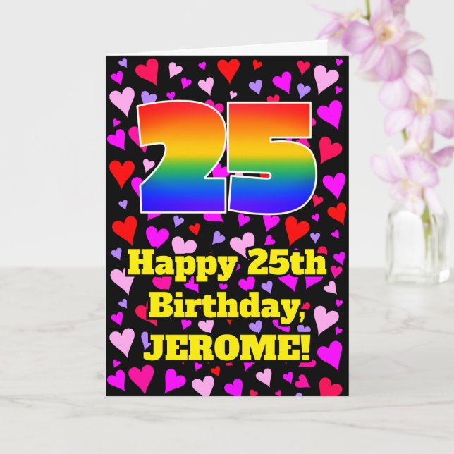 25th Birthday: Loving Hearts Pattern, Rainbow # 25 Card (Orchid)