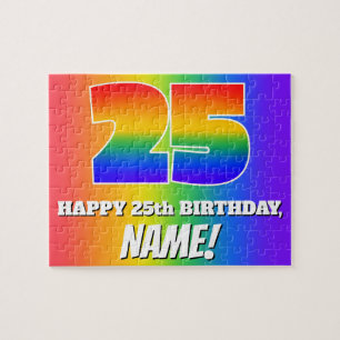 25th Birthday — Multicolored Rainbow Pattern “25” Jigsaw Puzzle
