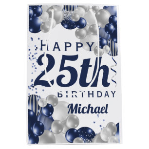25th Birthday Navy Balloons Medium Gift Bag
