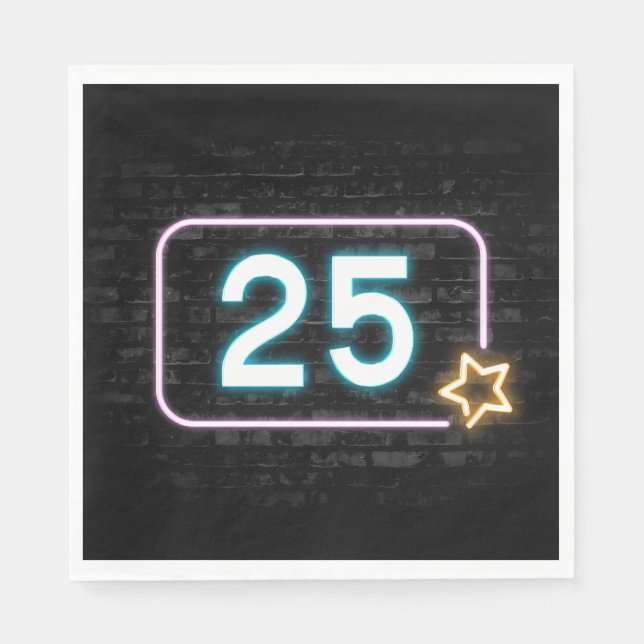 25th Birthday Neon Sign On Brick Napkin (Front)
