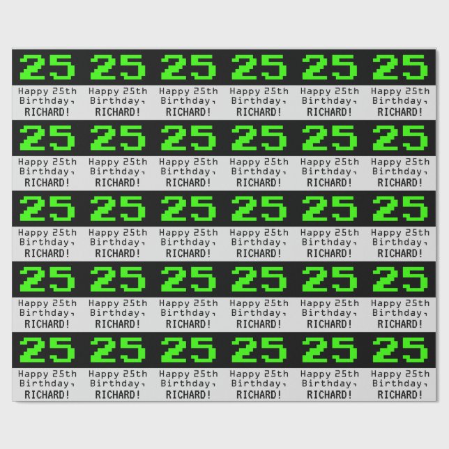 25th Birthday - Nerdy / Geeky Style "25" and Name Wrapping Paper (Flat)