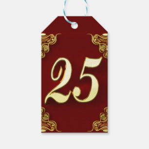 25th Birthday or Anniversary Regal Gold and Red Gift Tags
