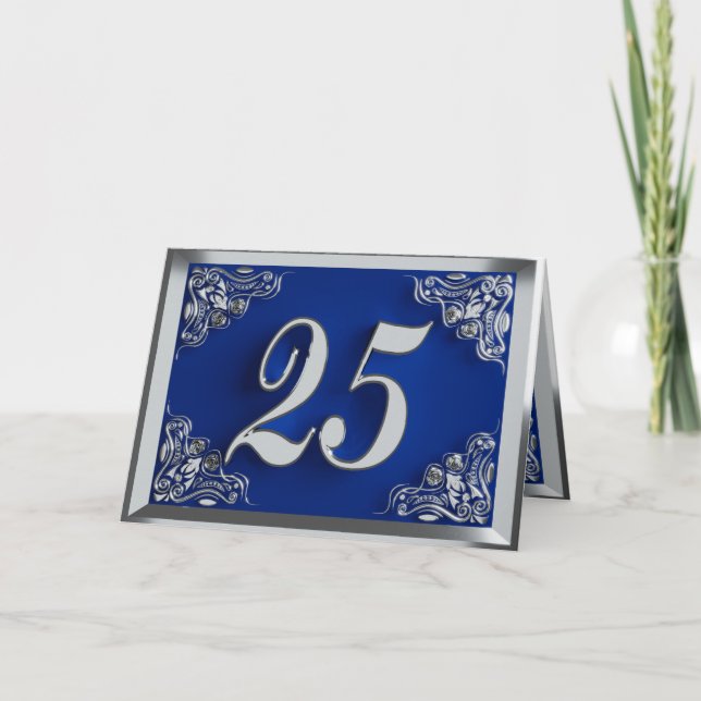 25th Birthday or Anniversary Regal Silver Blue Card (Front)