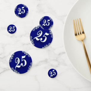 25th Birthday or Anniversary Regal Silver Blue Confetti
