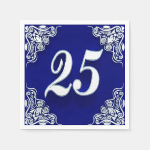 25th Birthday or Anniversary Regal Silver Blue Napkin