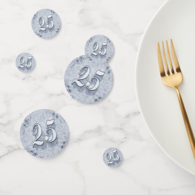 25th Birthday or Anniversary Regal Silver Marble Confetti (Group)