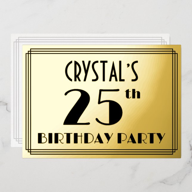 25th Birthday Party — Art Deco Look “25” + Name (Front/Back)