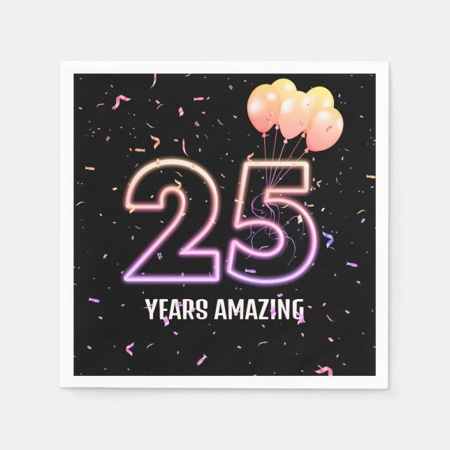 25th Birthday Party Balloons and Confetti Napkin (Front)