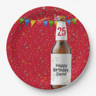 25th Birthday Party Beer Bottle Paper Plate