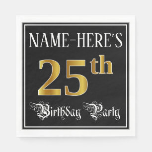 25th Birthday Party — Fancy Script, Faux Gold Look Napkin