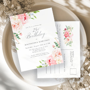 25th Birthday Party Feminine Pink Floral Invitat Invitation Postcard