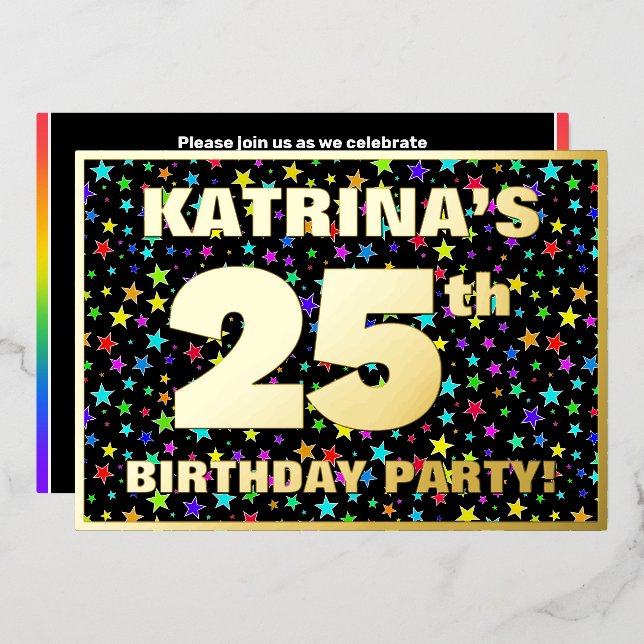 25th Birthday Party — Fun, Colourful Stars Pattern (Front/Back)