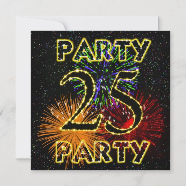 25th birthday party invitation with fireworks (Front)