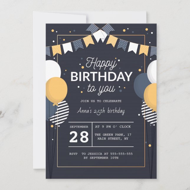 25th birthday party invitation with lettering (Front)