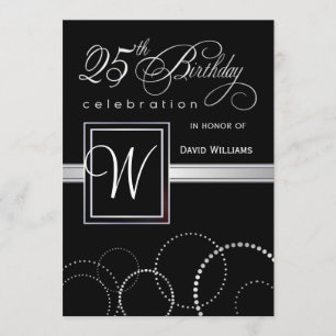 25th Birthday Party Invitations - Silver Monogram