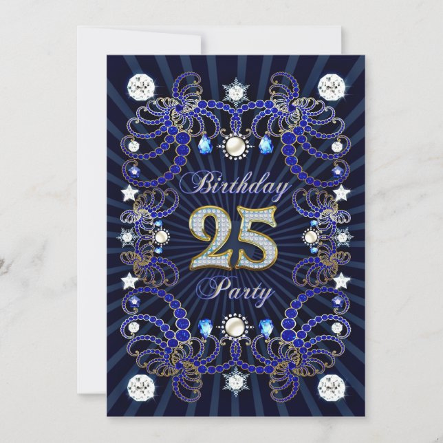 25th birthday party invite with masses of jewels (Front)