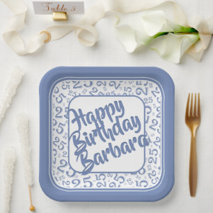 25th Birthday Party Number Pattern Blue White Paper Plate