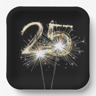 25th Birthday Party Sparklers on Black Paper Plate