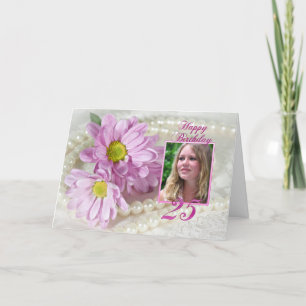 25th birthday photo card with daisies