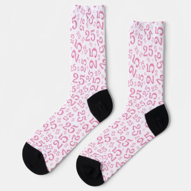 25th Birthday Pink Random Number Pattern Socks (Left)