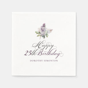 25th Birthday Purple Lilac Spring Flower Cocktail Napkin