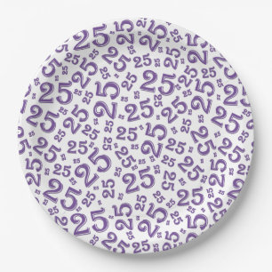 25th Birthday Purple Random Number Pattern 25 Paper Plate