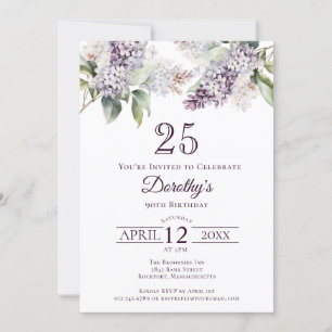 25th Birthday Purple Spring Lilac Flower Invitation