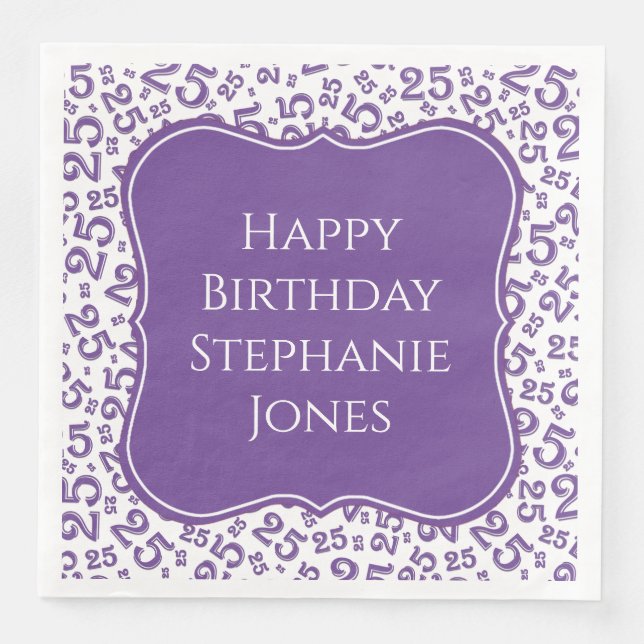 25th Birthday Purple/White Bracket Number Pattern Napkin (Front)