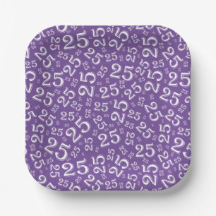 25th Birthday Purple/White Random Number Pattern Paper Plate
