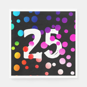 25th Birthday Rainbow Dots on Black  Napkin