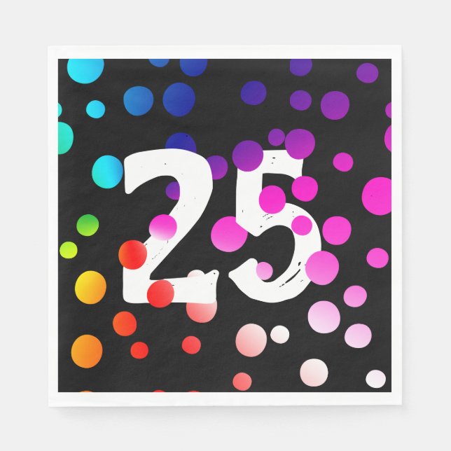 25th Birthday Rainbow Dots on Black  Napkin (Front)