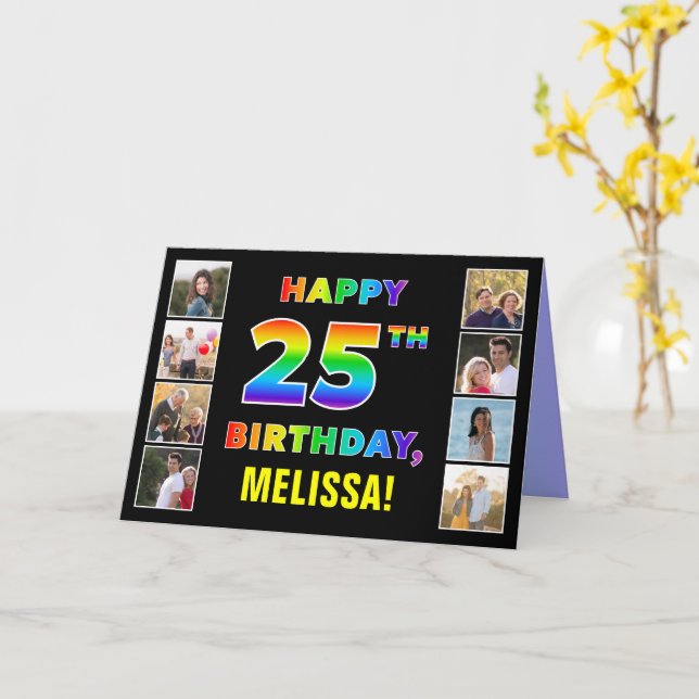 25th Birthday: Rainbow Text, Custom Photos & Name Card (Yellow Flower)