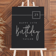 25th Birthday Simple Minimalist Flat Black