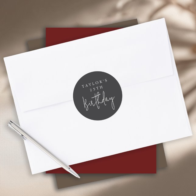 25th Birthday Simple Minimalist Flat Black Classic Round Sticker (Creator Uploaded)