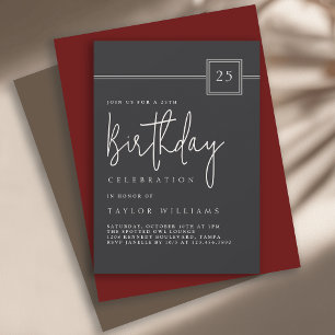 25th Birthday Simple Minimalist Flat Black Invitation