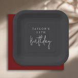 25th Birthday Simple Minimalist Flat Black Paper Plate<br><div class="desc">A simple minimal 25th birthday party plate to celebrate this important milestone event. The modern minimalist layout pairs a deep matte black background with refined ivory-beige typography—featuring a bold sans-serif paired with handwritten script for the word “Birthday.” All of the text may be edited as you wish. Plates are available...</div>