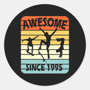 25th Birthday Skateboarding Boy Awesome Since 1996 Classic Round Sticker