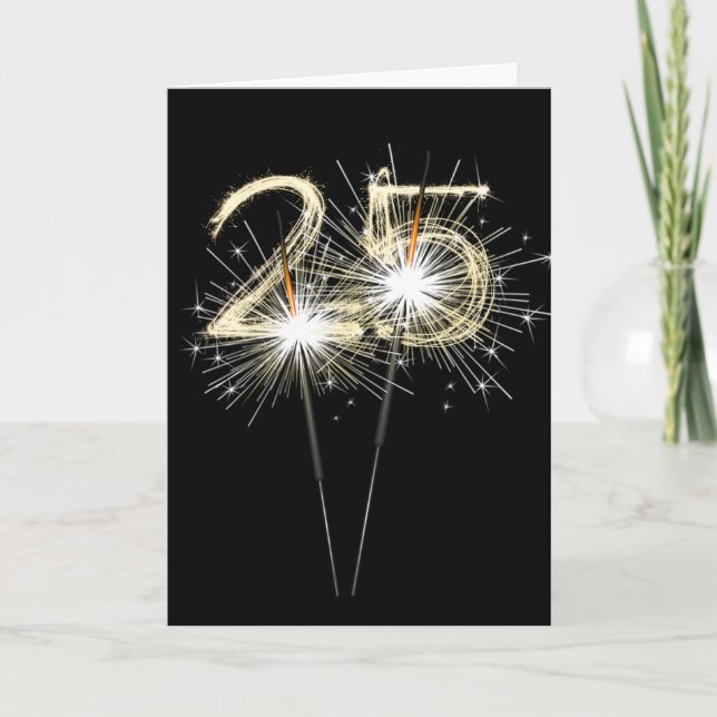 25th Birthday Sparklers on Black Card (Front)