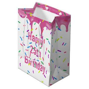 25th Birthday Sprinkles On Pink Icing  Medium Gift Bag