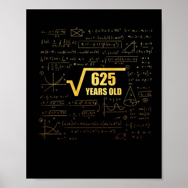 25th Birthday Square Root of 625 25 Years Old Poster (Front)
