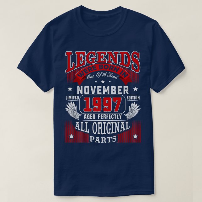 25th Birthday Tee Legends Born In November 1997 25 (Design Front)