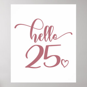 25th Birthday Women Hello 25 Cute 25 Years Old Poster