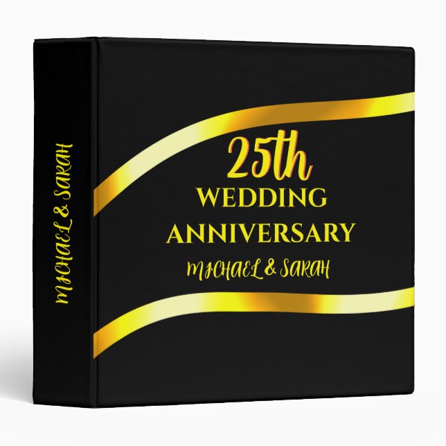  25th Black Gold Wedding Anniversary Gift Keepsake Binder (Front/Spine)