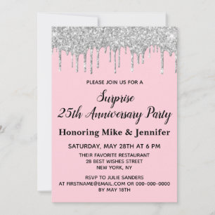25th Blush Pink Silver Surprise Anniversary Party Invitation